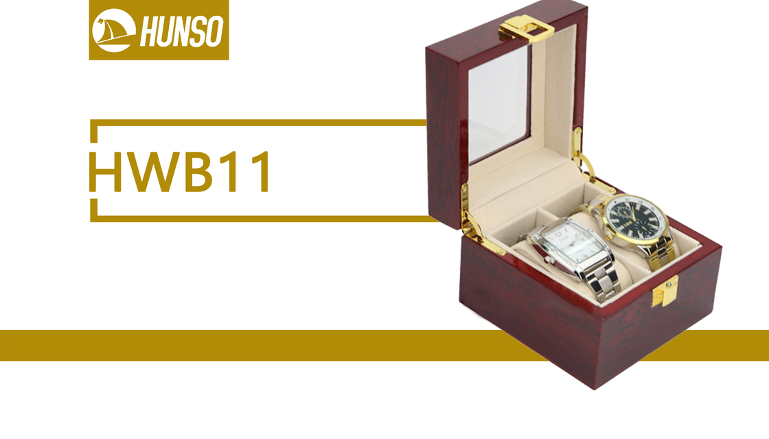 Custom Logo Wrist Watch Storage Box Printed Wooden Gold Lock 2 Sets supplier