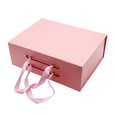 Luxury Customized Gift Foldable box Ribbon paper hard cardboard gift boxes Flip Top String Ribbon Handle Flat Paper Box