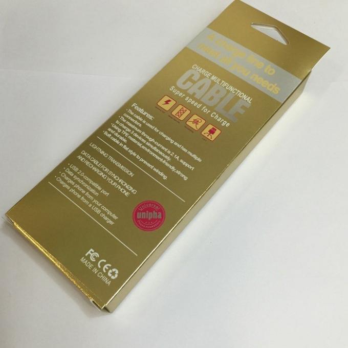 4C Burning Gold Data Cable Packaging Recyclable Paper Boxes Silk Screen Printing 1